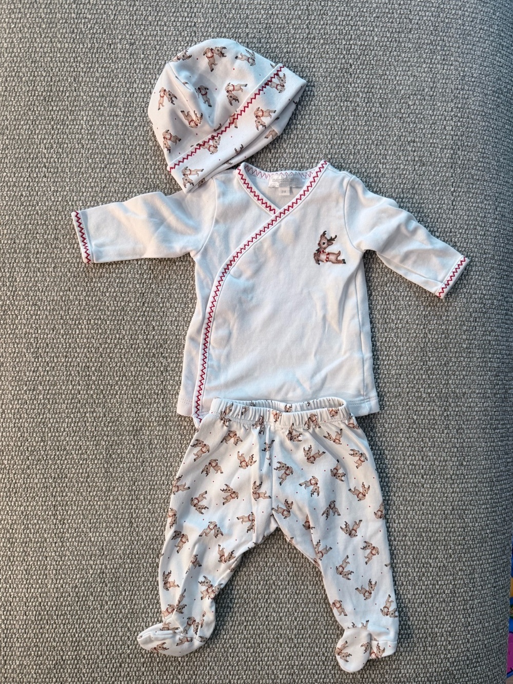 Magnolia Baby White Reindeer Print Three-Piece Set Christmas Outfit